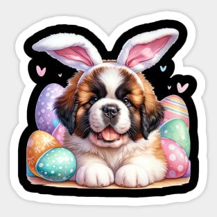 Puppy Saint Bernard Bunny Ears Easter Eggs Happy Easter Day Sticker